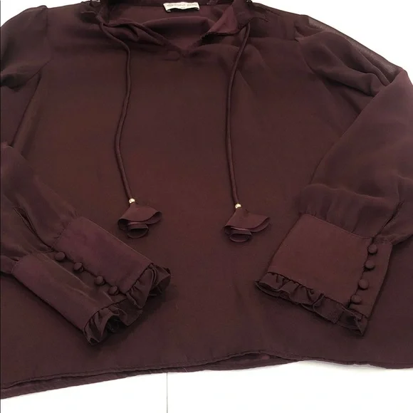 Women's Ruffle-Neck Long Sleeve Blouse – Women’s M – Rich Burgundy - Picture 11 of 13